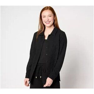 Bellisima by Kim Gravel Embroidered Cotton Gauze Big Shirt Black ,3X